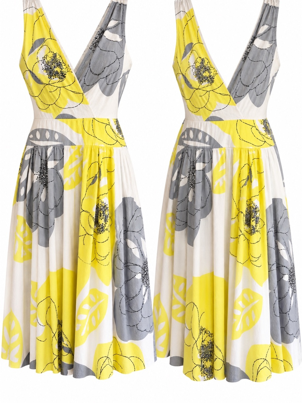 Abstract Print Maxi Dress Yellow & White Small